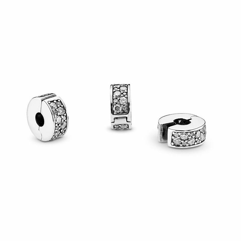 Pandora Clear Pavé Clip Charm Ireland - Sterling Silver/Silicone/Cubic Zirconia - 123597GBV